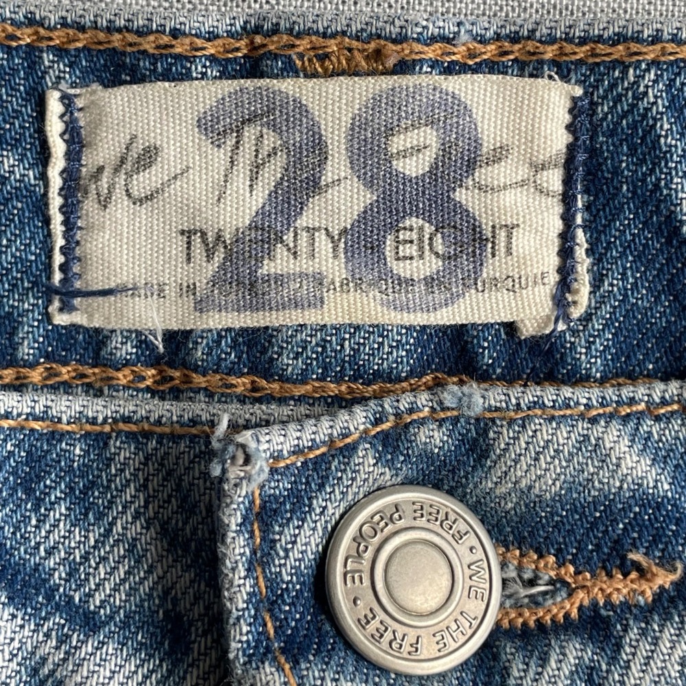 Free People Distressed High Waisted Straight Leg Jeans Womens Size 28 Blue - Picture 9 of 15